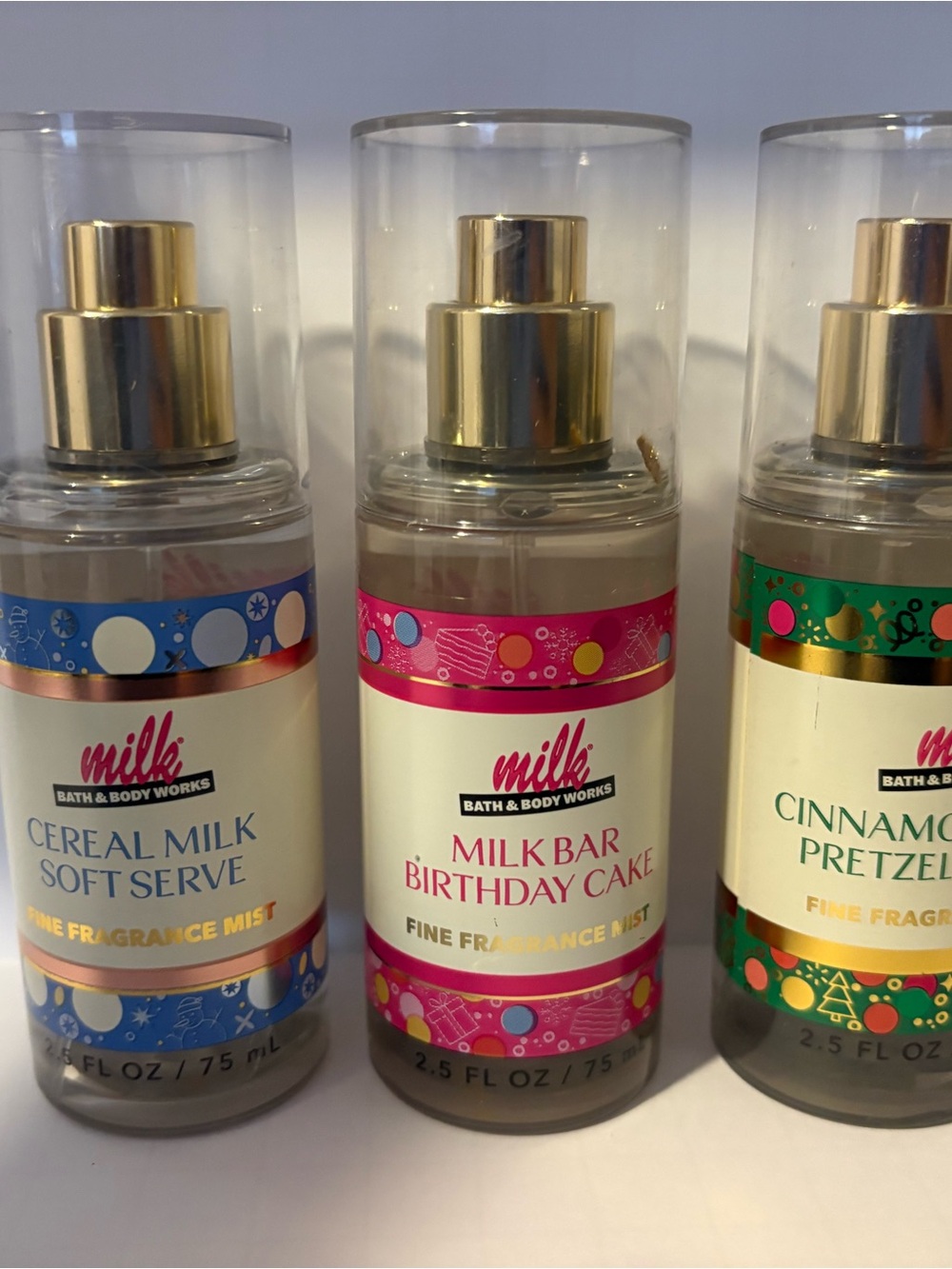 Set of 3 Bath and Body Works, MilkBar travel size body mists.